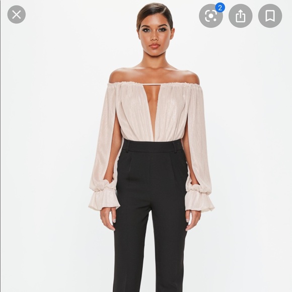 Peace + Love Nude Metallic Bardot Bodysuit Sz. 4 - Picture 3 of 11